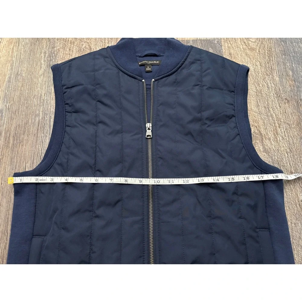 Banana Republic Mens Quilted Mixed Media Full Zip Vest Navy Blue Small RN54023
